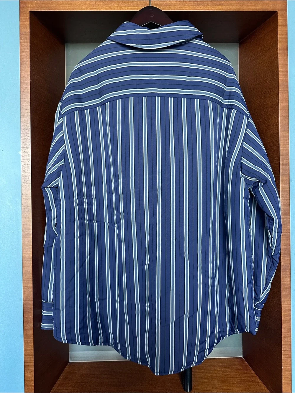 Zara Navy Blue Vertical Stripe Button-Down Oversize Jacket